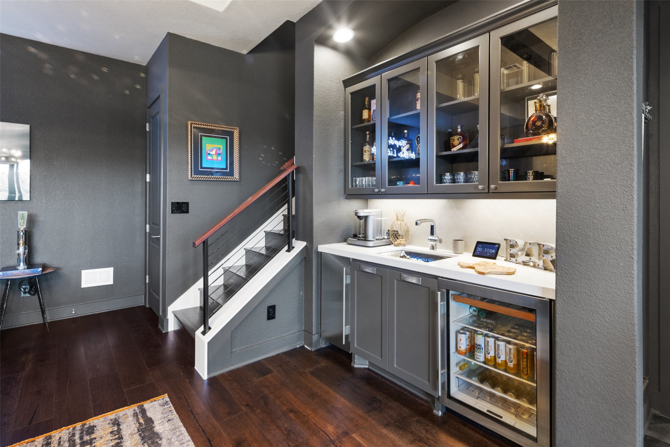 420 Marina View Way Austin, TX 78734 - Photo 21 of 32 a kitchen with kitchen island granite countertop a refrigerator and a sink