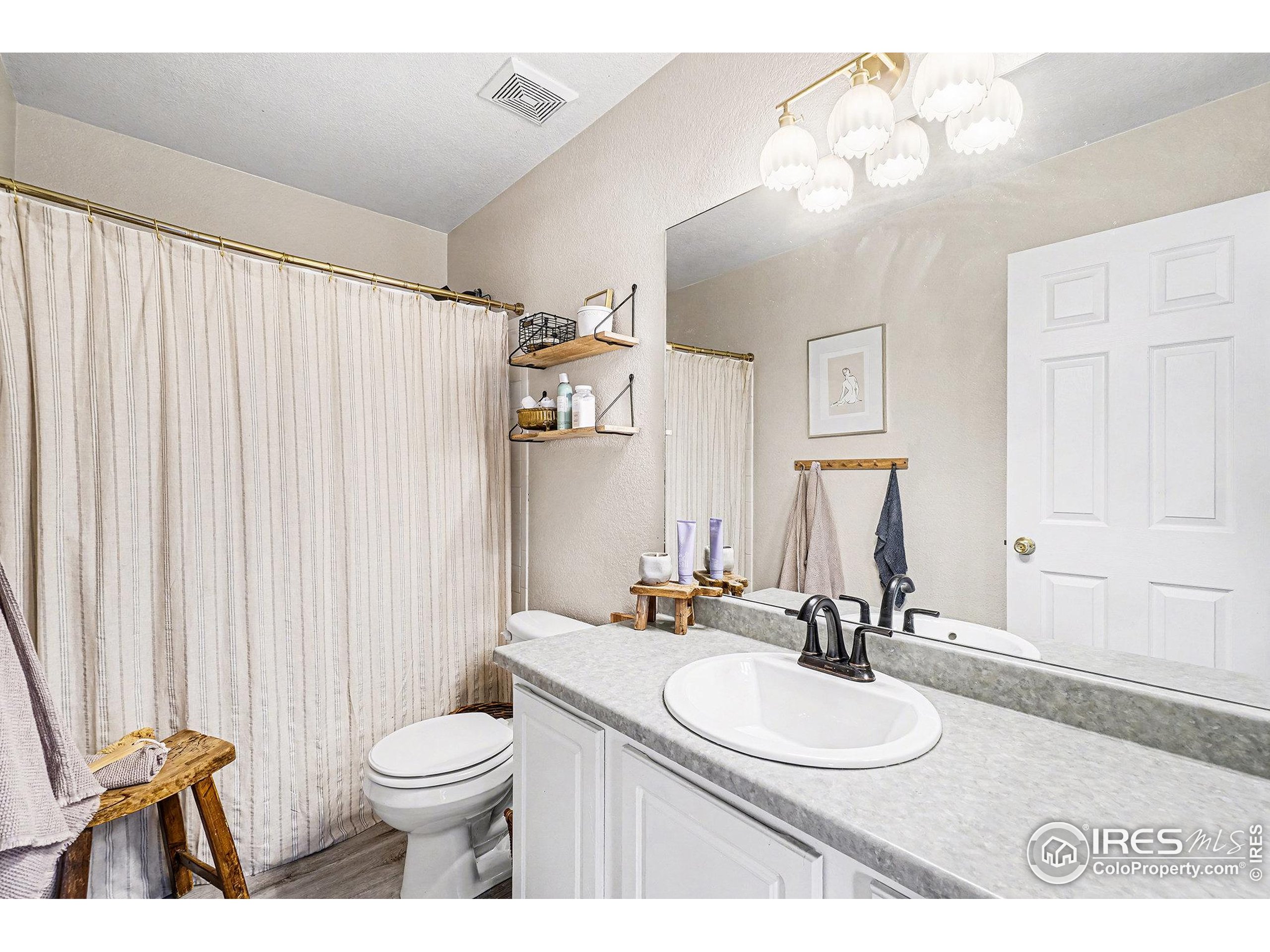 1244 Spring Creek Court Longmont, CO 80504 - Photo 15 of 32 a bathroom with a toilet a sink and a mirror