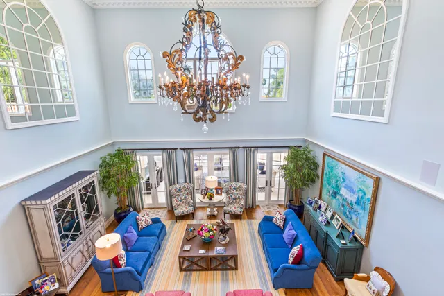 an aerial view of residential houses with outdoor space