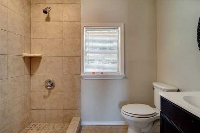 a bathroom with a sink a toilet and a shower