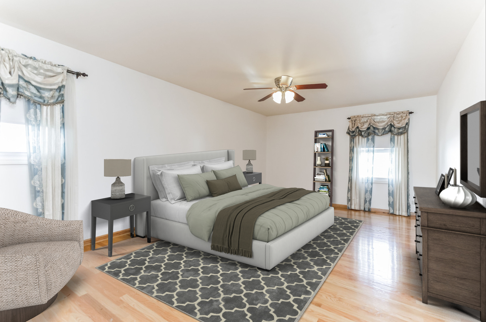 508 North Walnut Lane Schaumburg, IL 60107 - Photo 12 of 25 a spacious bedroom with a bed a couch and a chandelier