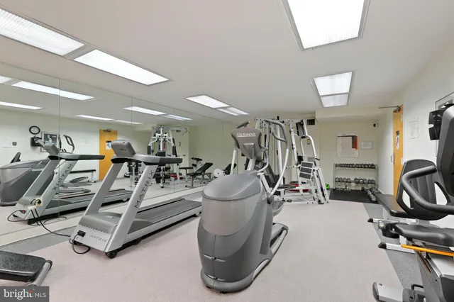 a view of a room with gym equipment