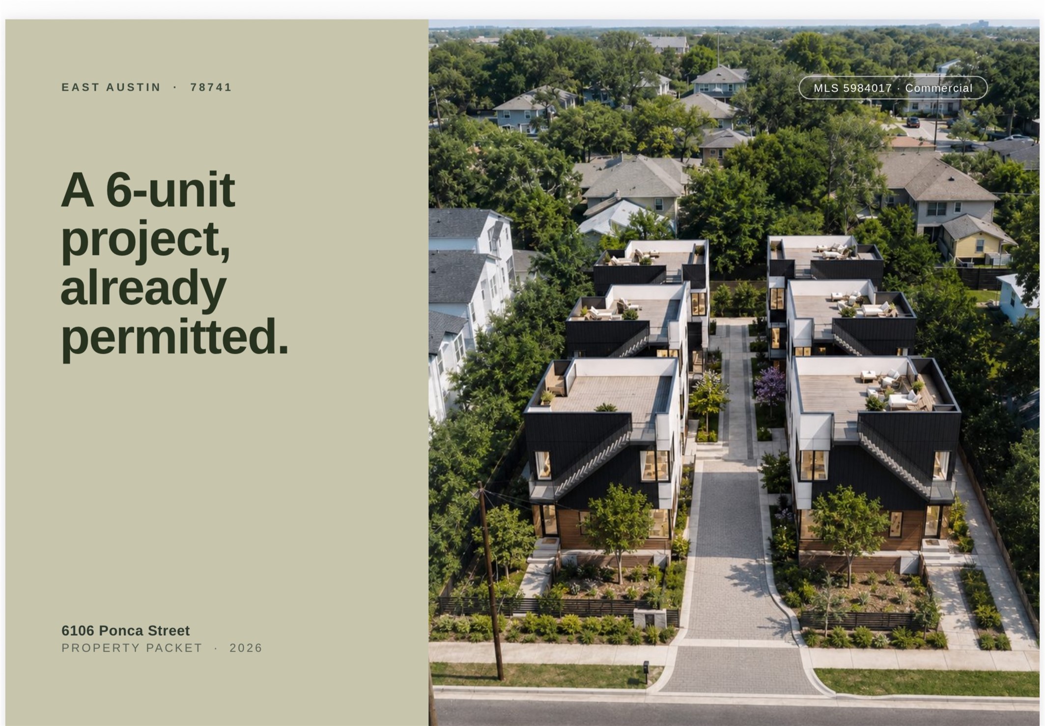 6106 Ponca Street Austin, TX 78741 - Photo 1 of 25 Contemporary multi-unit development featuring sleek lines and inviting outdoor rooftop spaces.
