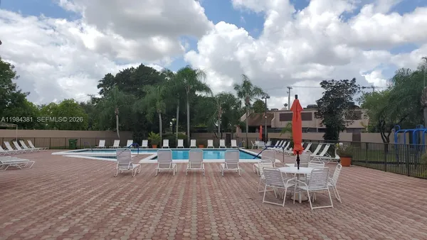 a view of a park with slide