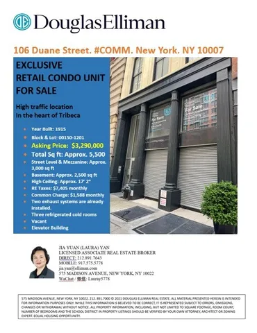 $3,290,000 | 106 Duane Street, Unit COM | TriBeCa