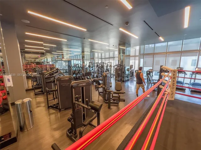 a view of a room with gym equipment