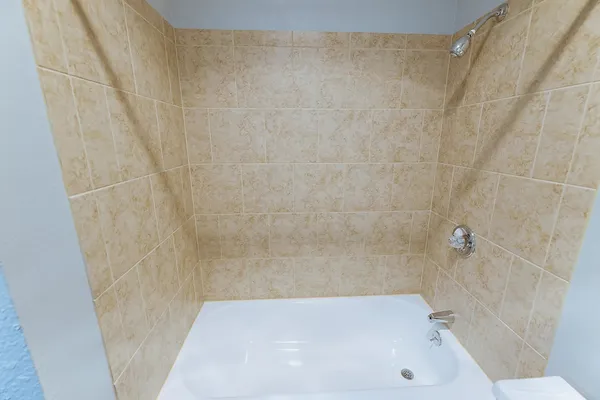 a bathroom with a bathtub