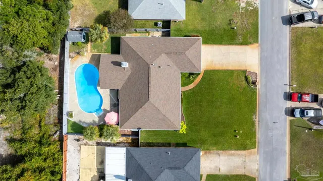 an aerial view of a house