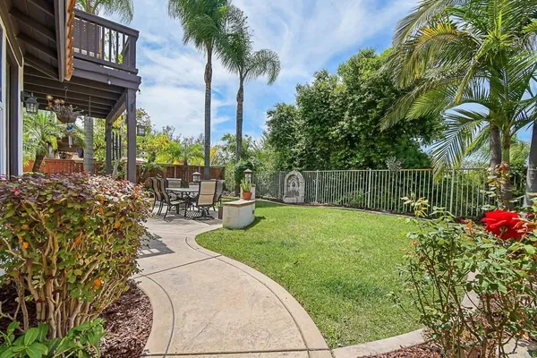 a view of a backyard with plants and a garden