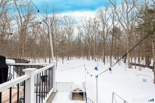 a view of outdoor space with deck and trees