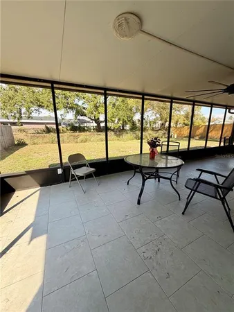 a living room with a large window