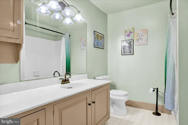 a bathroom with a sink a toilet and a mirror