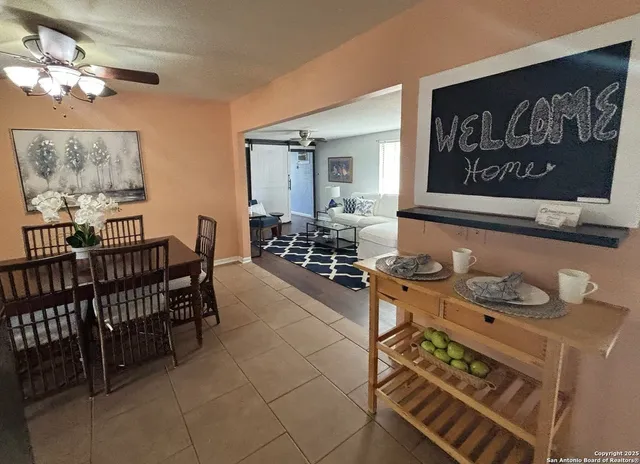 a dining room with furniture