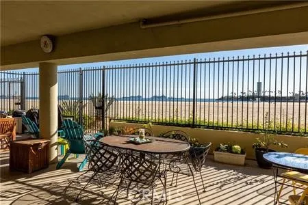 a table and chairs in a patio