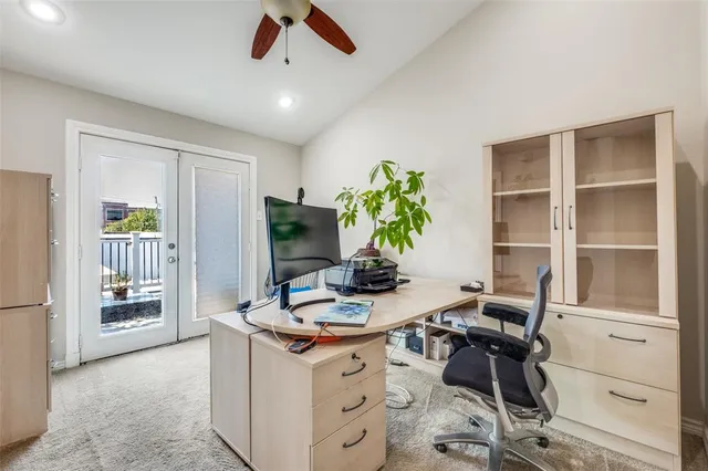 a workspace with furniture and window