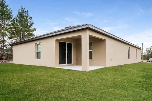 a view of a backyard with potted plants and large tree