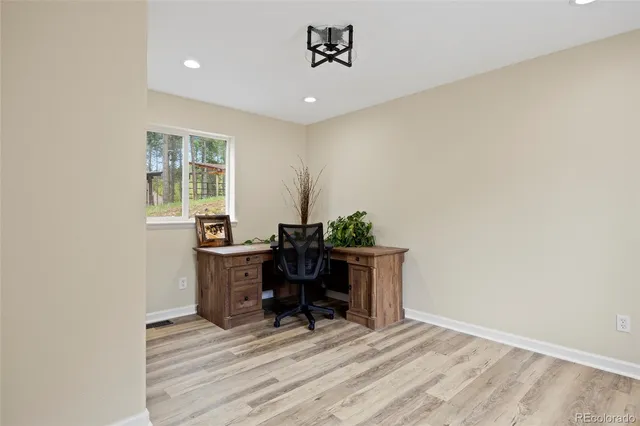 a workspace with furniture