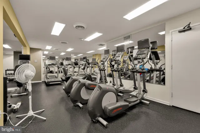 a view of a room with gym equipment