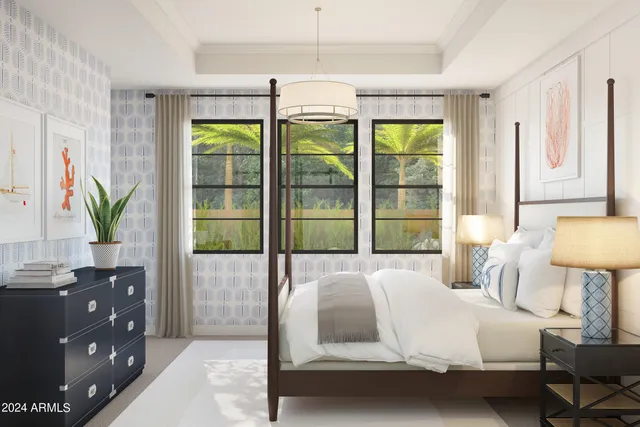 a bedroom with a bed and a dresser