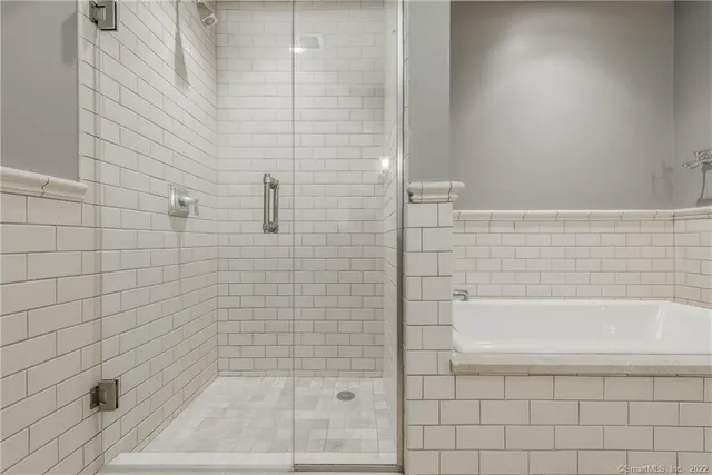 a bathroom with a bathtub