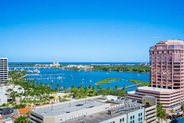 a view of a city with tall buildings