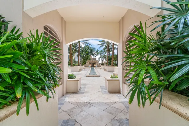 a view of a patio with plants and garden