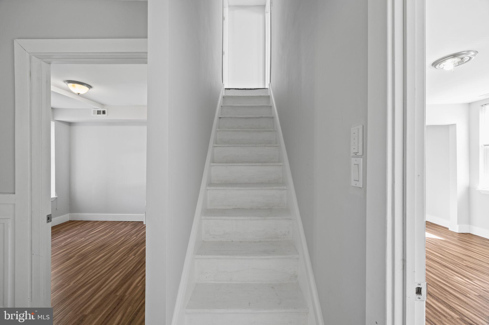 2026 North Lawrence Street Philadelphia, PA 19122 - Photo 25 of 34 a view of staircase with white walls and white door