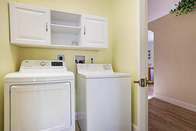 a utility room with dryer and washer