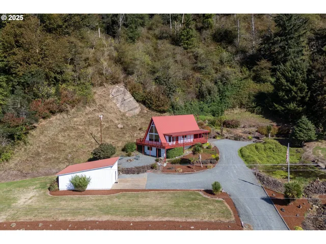a view of a park with large trees