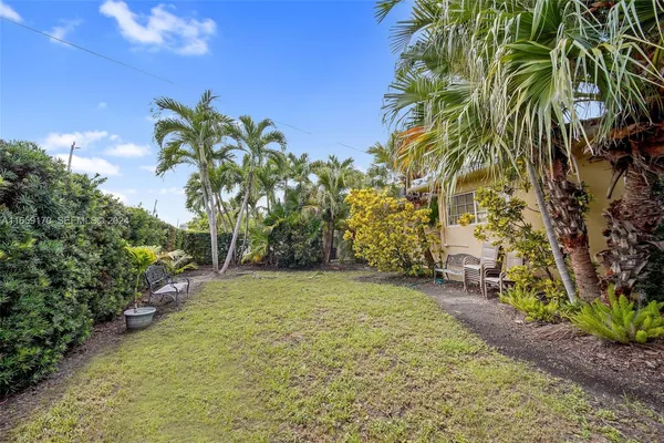 a view of a yard with a tree