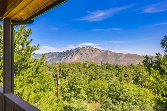 a view of a yard with a mountain