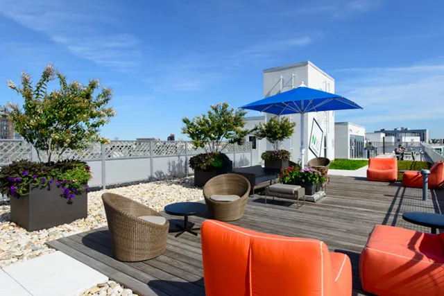 a outdoor view with a seating space