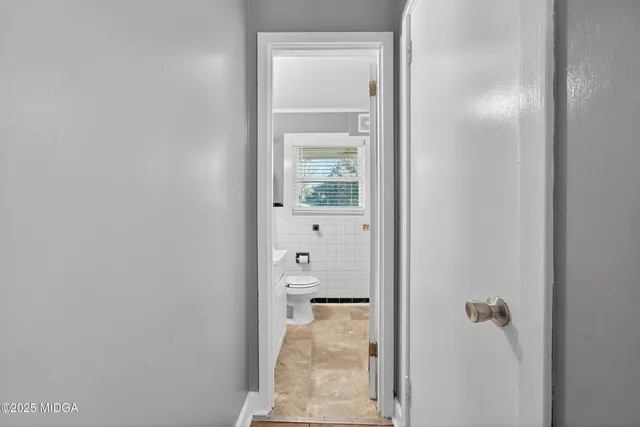 a view of a bathroom with small space