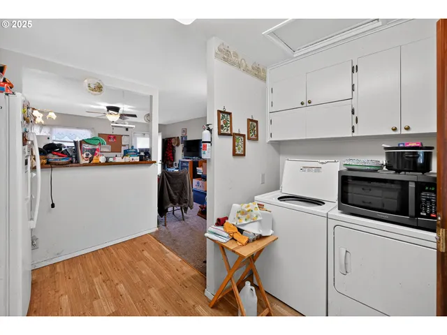 a kitchen view of counter top space and appliances