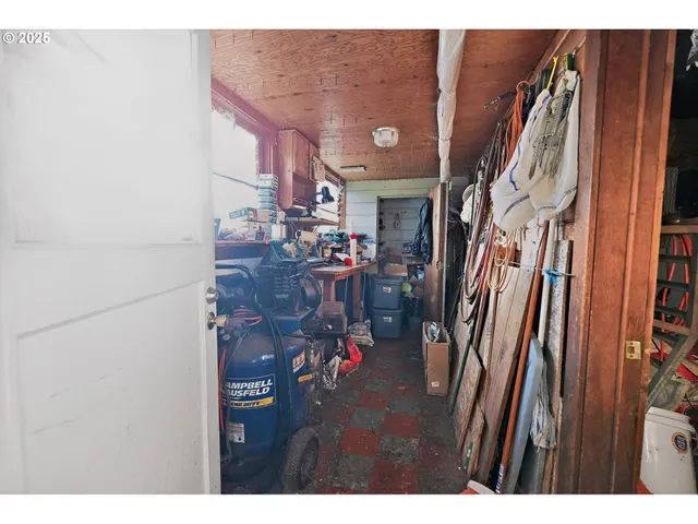 a view of city with the shops and fruits