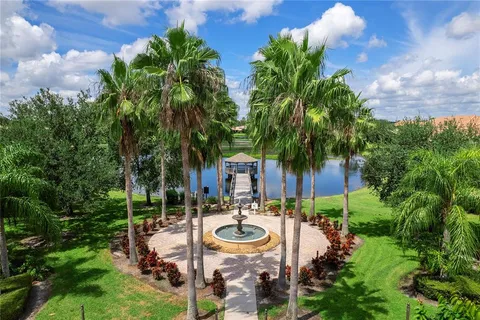 a view of a patio with furniture