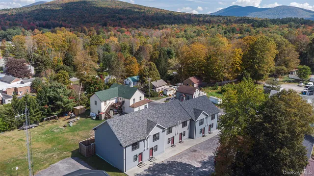 a view of a house with a yard and mountain
