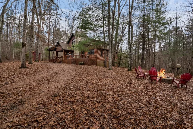 a group of people sitting in a backyard