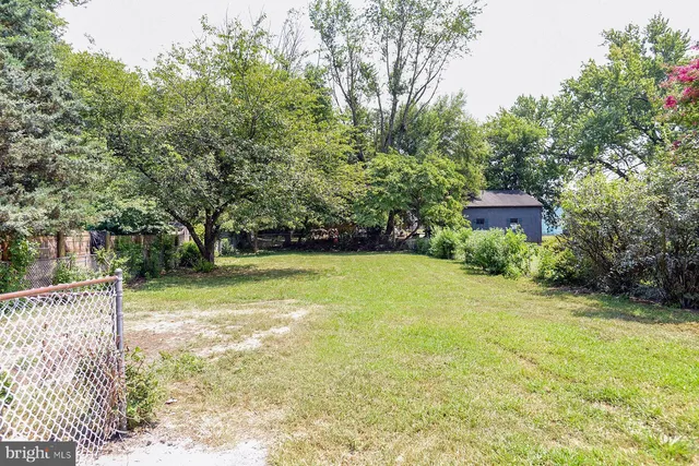 a view of a yard with a house and large trees