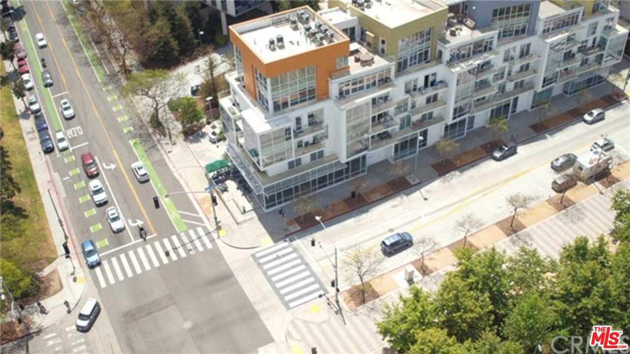 a city view with tall buildings