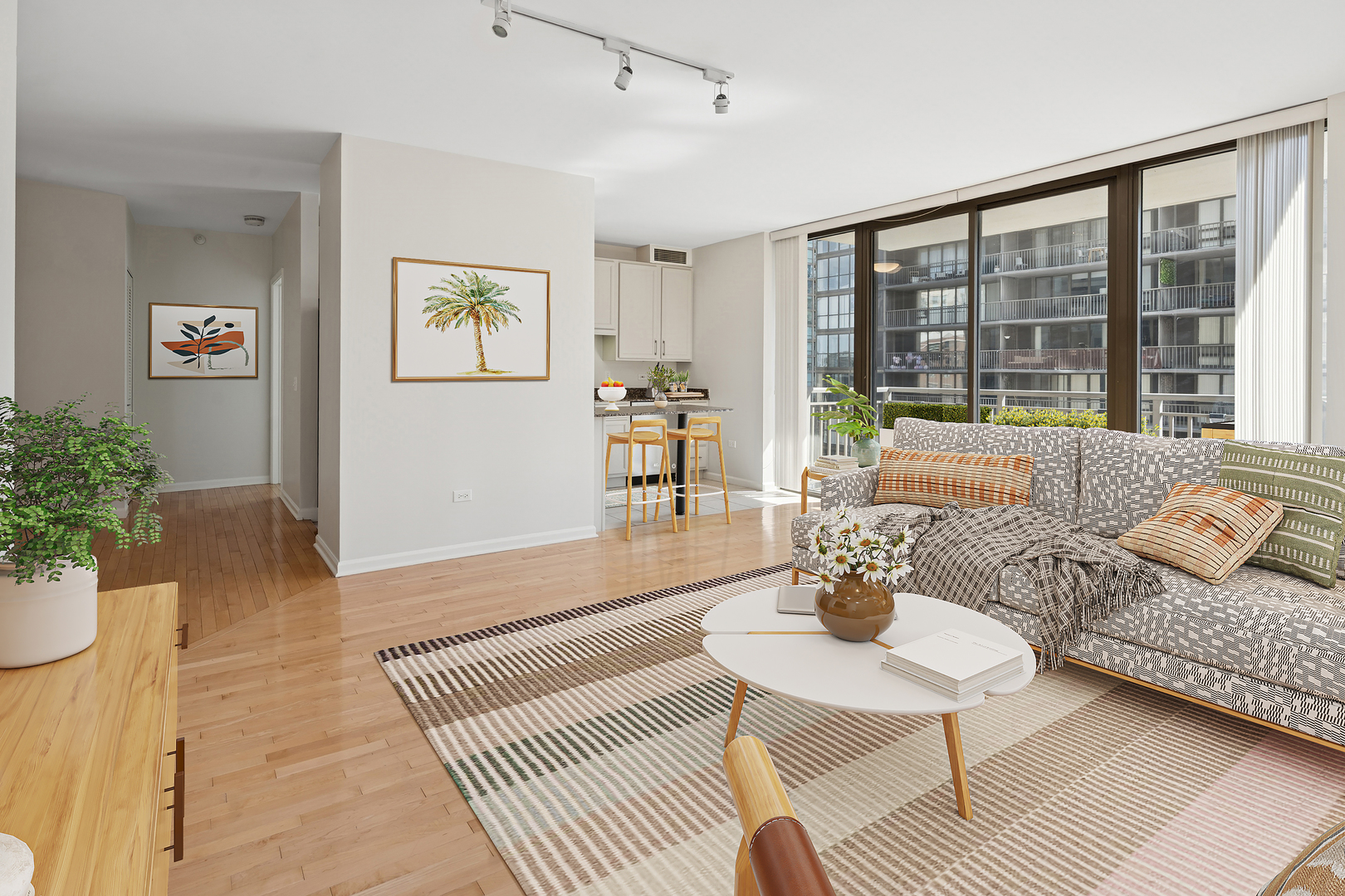 630 North State Street, Unit 1406 Chicago, IL 60654 - Photo 5 of 18 a living room with furniture and a large window