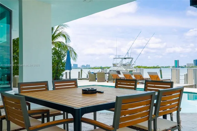a view of a terrace with seating area