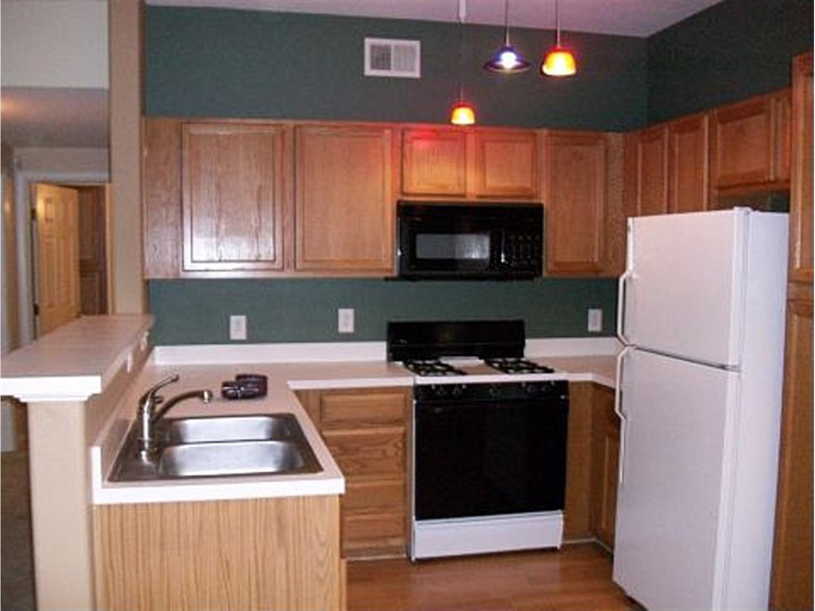 8438 South Thunder Ridge Way, Unit 104 Highlands Ranch, CO 80126 - Photo 1 of 1 a kitchen with a stove a refrigerator and a microwave