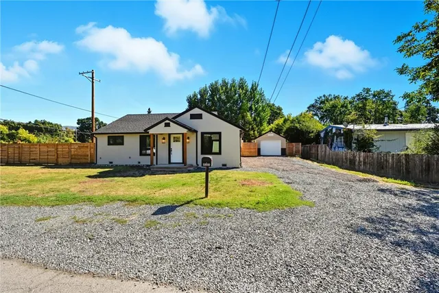 a view of a house with a street