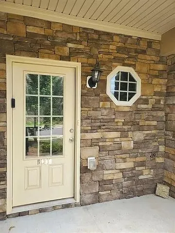 a front view of a building with a window