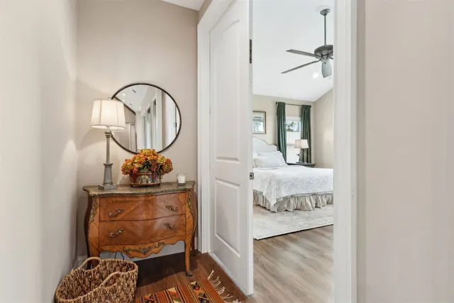 a view of a lake with a yard