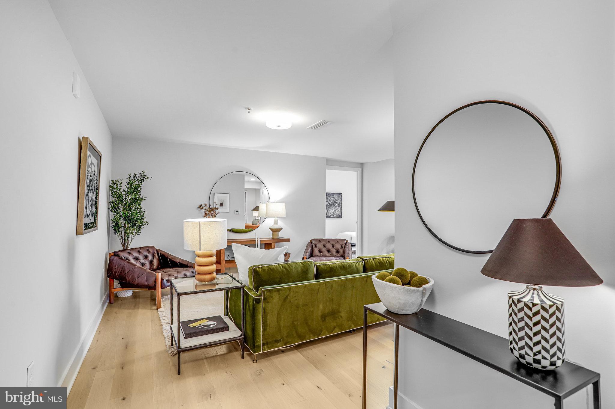 1211 Van Street Southeast, Unit 501 Washington, DC 20003 - Photo 7 of 37 a living room with furniture a lamp and a rug
