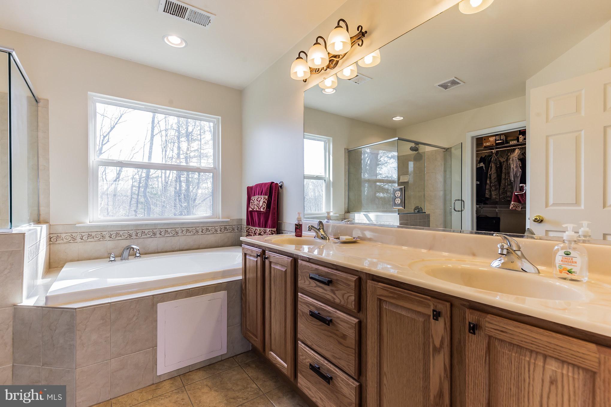 2035 Baythorne Road Prince Frederick, MD 20678 - Photo 22 of 30 a bathroom with a tub sink double vanity and a mirror