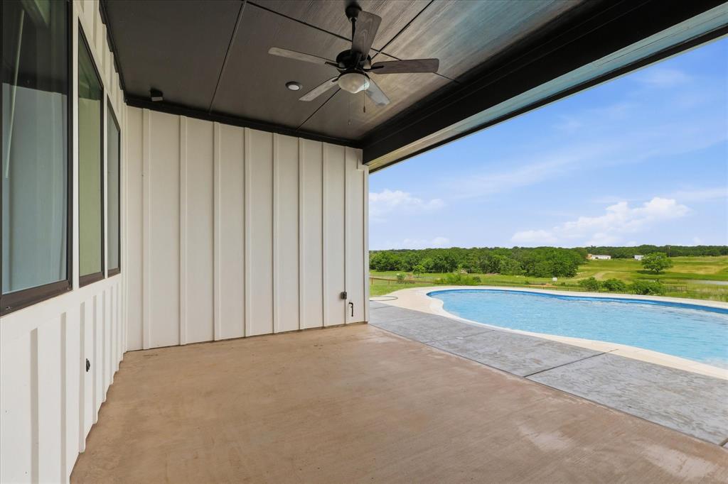 120 Grace Vw Road Weatherford, TX 76088 - Photo 34 of 40 Covered patio with a concrete surface, featuring a ceiling fan and recessed lighting with a gas hookup for your grill.