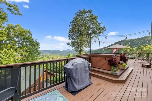 a view of a yard with flower plants and large trees